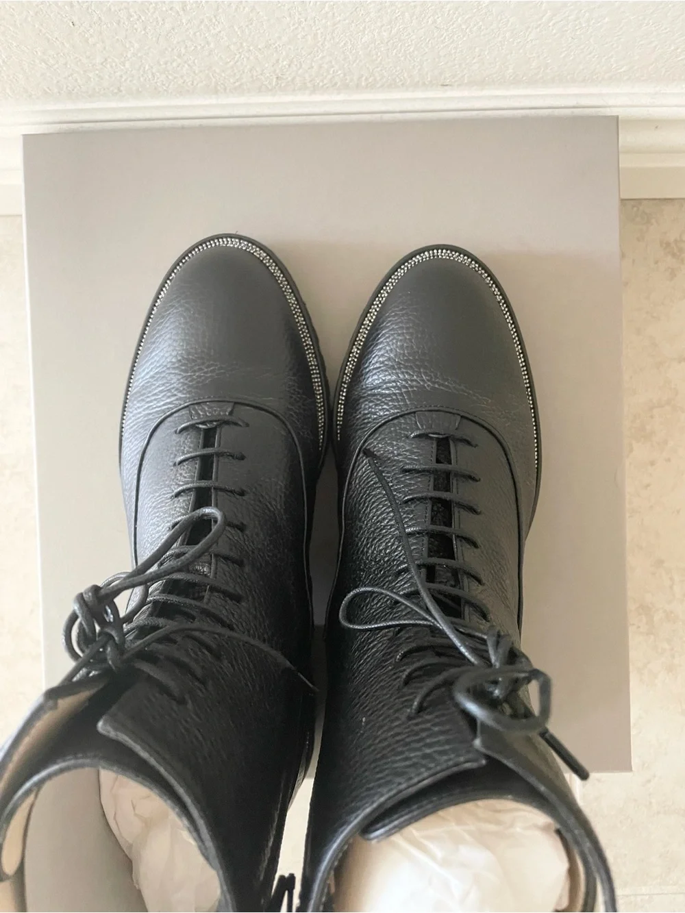 Fabiana Filippi Black Classic lace up embellished leather boots 7